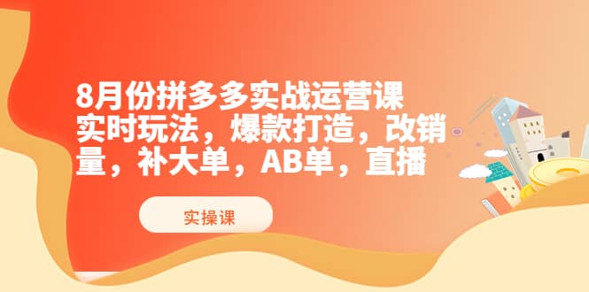 8月份拼多多实战运营课，实时玩法，爆款打造，改销量，补大单，AB单，直播-千寻创业网