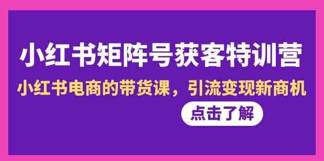 小红书矩阵号获客特训营-第10期，小红书电商的带货课，引流变现新商机-千寻创业网