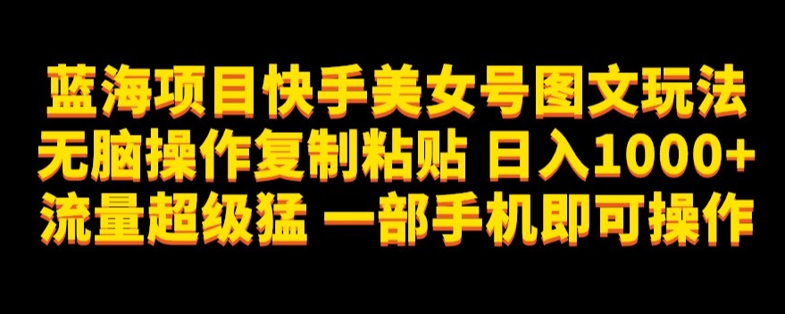 蓝海项目快手美女号图文玩法，无脑操作复制粘贴，日入1000+流量超级猛一部手机即可操作【揭秘】-千寻创业网