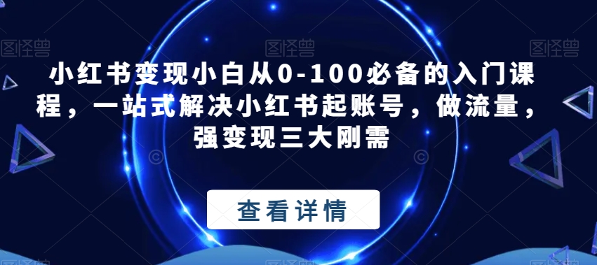 小红书变现小白从0-100必备的入门课程，一站式解决小红书起账号，做流量，强变现三大刚需-千寻创业网
