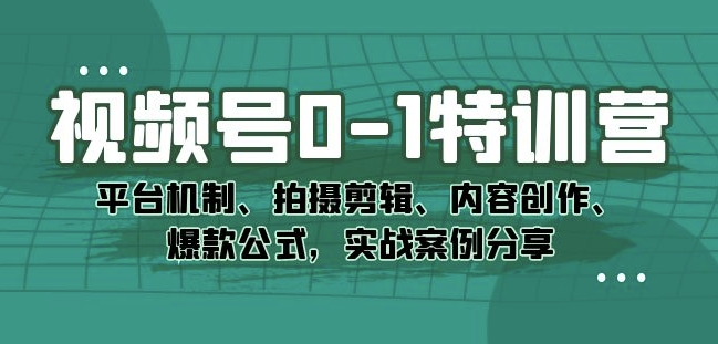 视频号0-1特训营：平台机制、拍摄剪辑、内容创作、爆款公式，实战案例分享-千寻创业网