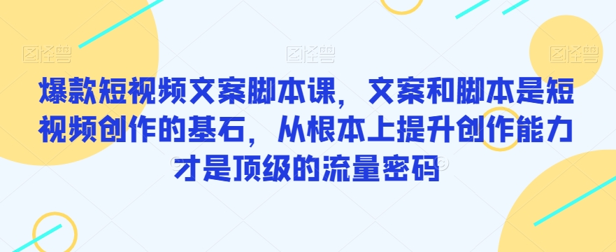爆款短视频文案脚本课，文案和脚本是短视频创作的基石，从根本上提升创作能力才是顶级的流量密码-千寻创业网