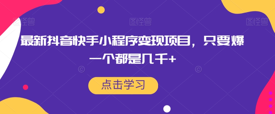 最新抖音快手小程序变现项目，只要爆一个都是几千+-千寻创业网
