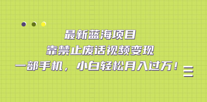 最新蓝海项目，靠禁止废话视频变现，一部手机，小白轻松月入过万！-千寻创业网