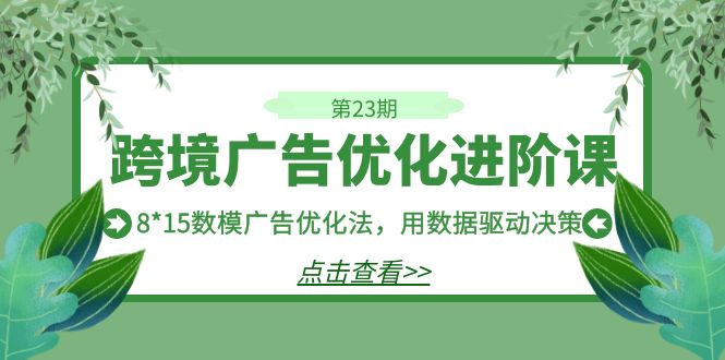 跨境广告·优化进阶课·第23期，8*15数模广告优化法，用数据驱动决策-千寻创业网