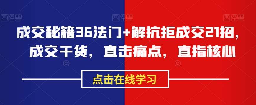 成交秘籍36法门+解抗拒成交21招，成交干货，直击痛点，直指核心-千寻创业网
