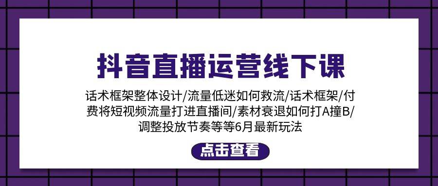 （11211期）抖音直播运营线下课：话术框架/付费流量直播间/素材A撞B/等6月新玩法-千寻创业网