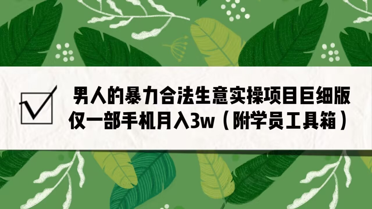 男人的暴力合法生意实操项目巨细版：仅一部手机月入3w（附赠学员工具箱）-千寻创业网