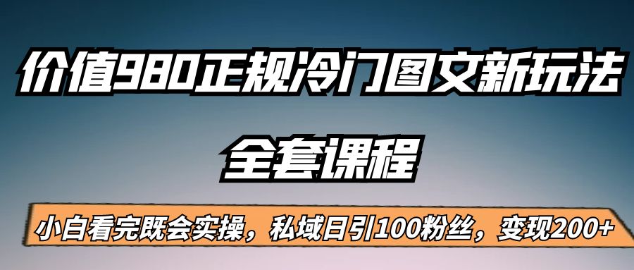 外面卖980的正规冷门图文新玩法，私域日引100粉丝，变现200+-千寻创业网