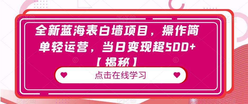 全新蓝海表白墙项目，操作简单轻运营，当日变现超500+【揭秘】-千寻创业网