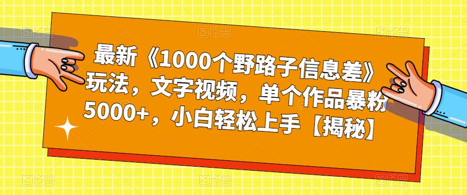 最新《1000个野路子信息差》玩法，文字视频，单个作品暴粉5000+，小白轻松上手【揭秘】-千寻创业网