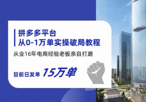 拼多多从0-1万单实操破局教程，从业16年电商经验打磨，目前日发单15万单-千寻创业网