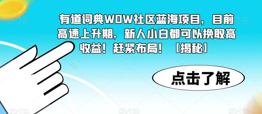 有道词典WOW社区蓝海项目，目前高速上升期，新人小白都可以换取高收益！赶紧布局！【揭秘】-千寻创业网