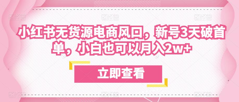 众狼电商余文小红书无货源电商风口，新号3天破首单，小白也可以月入2w+-千寻创业网