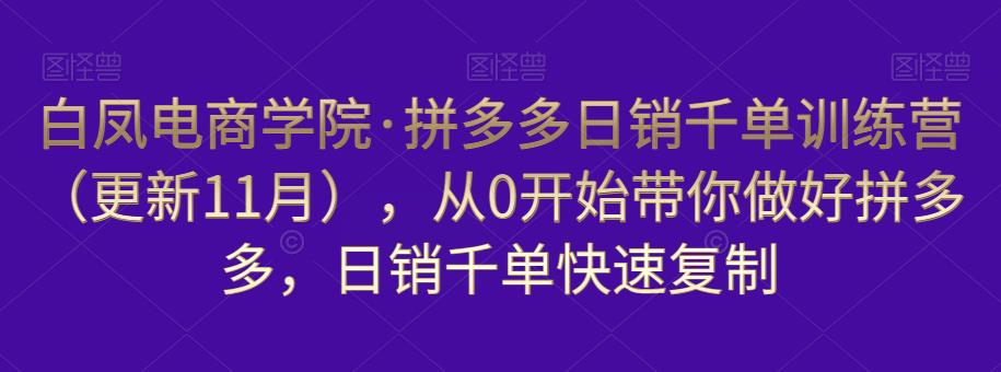 白凤电商学院·拼多多日销千单训练营，从0开始带你做好拼多多，日销千单快速复制（更新知2023年3月）-千寻创业网