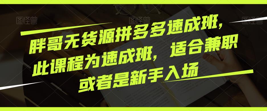 胖哥无货源拼多多速成班，此课程为速成班，适合兼职或者是新手入场-千寻创业网