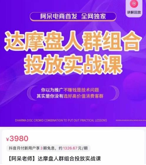 阿呆电商·达摩盘人群组合投放实战课，你以为推广不赚钱是技术问题，其实是你没有选好高价值消费客群-千寻创业网