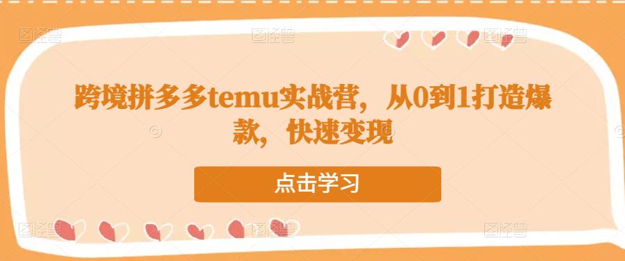 跨境拼多多temu实战营，从0到1打造爆款，快速变现-千寻创业网