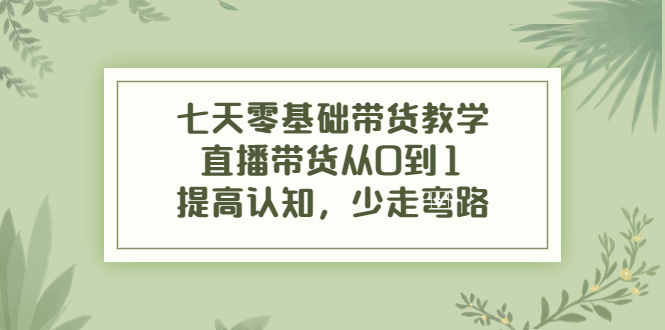 七天零基础带货教学，直播带货从0到1，提高认知，少走弯路-千寻创业网