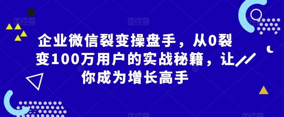 企业微信裂变操盘手，从0裂变100万用户的实战秘籍，让你成为增长高手-千寻创业网