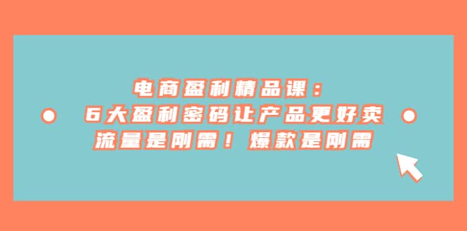 电商 盈利精品课：6大盈利 密码让产品更好卖，流量是刚需！爆款是刚需-千寻创业网