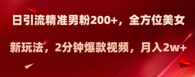 日引流精准男粉200+，全方位美女新玩法，2分钟爆款视频，月入2w+【揭秘】-千寻创业网
