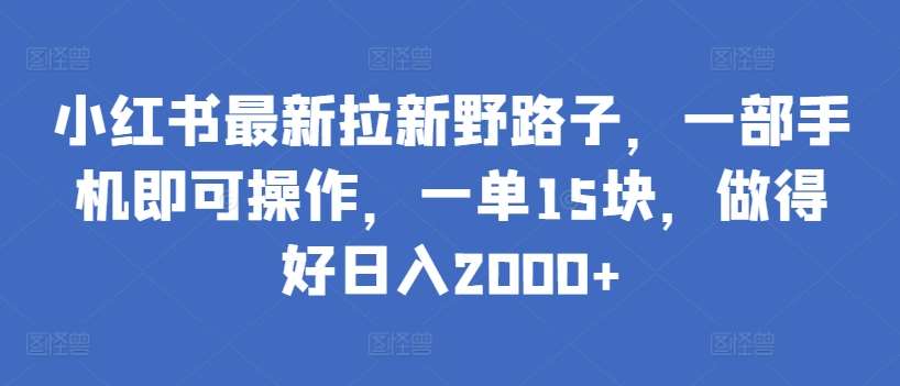 小红书最新拉新野路子，一部手机即可操作，一单15块，做得好日入2000+【揭秘】-千寻创业网