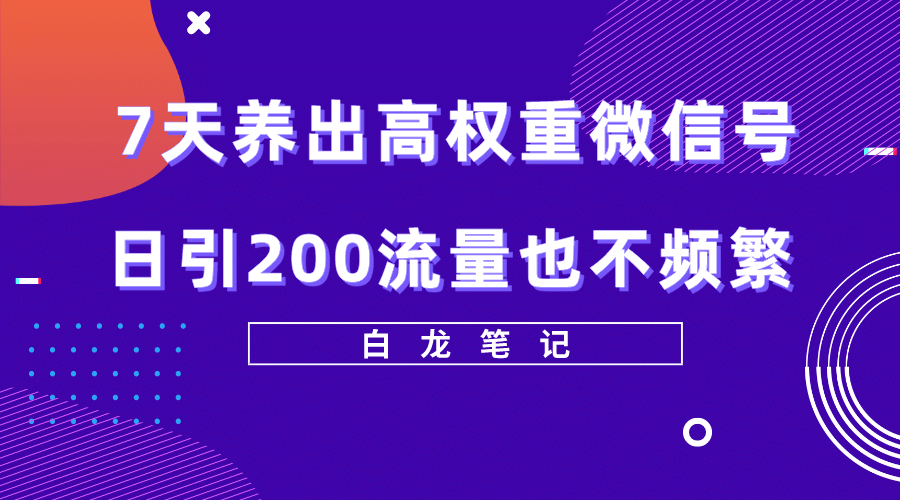 7天养出高权重微信号，日引200流量也不频繁，方法价值3680元-千寻创业网
