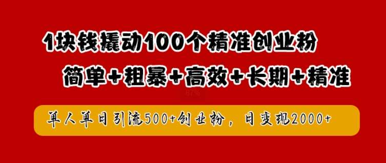 1块钱撬动100个精准创业粉，简单粗暴高效长期精准，单人单日引流500+创业粉，日变现2k【揭秘】-千寻创业网