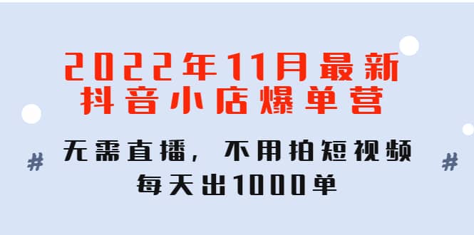 2022年11月最新抖音小店爆单训练营：无需直播，不用拍短视频，每天出1000单-千寻创业网