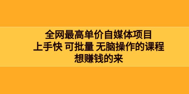 全网最单高价自媒体项目：上手快 可批量 无脑操作的课程，想赚钱的来-千寻创业网