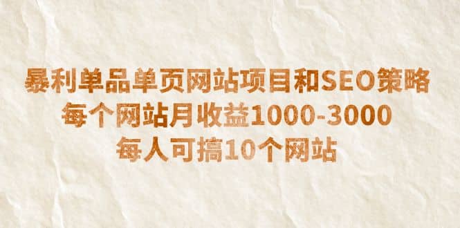 暴利单品单页网站项目和SEO策略 每个网站月收益1000-3000 每人可搞10个-千寻创业网