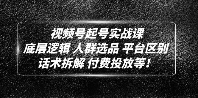视频号起号实战课：底层逻辑 人群选品 平台区别 话术拆解 付费投放等-千寻创业网