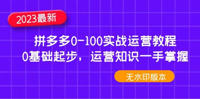 2023拼多多0-100实战运营教程，0基础起步，运营知识一手掌握（无水印）-千寻创业网