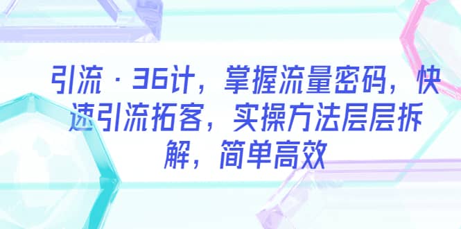 引流·36计，掌握流量密码，快速引流拓客，实操方法层层拆解，简单高效-千寻创业网