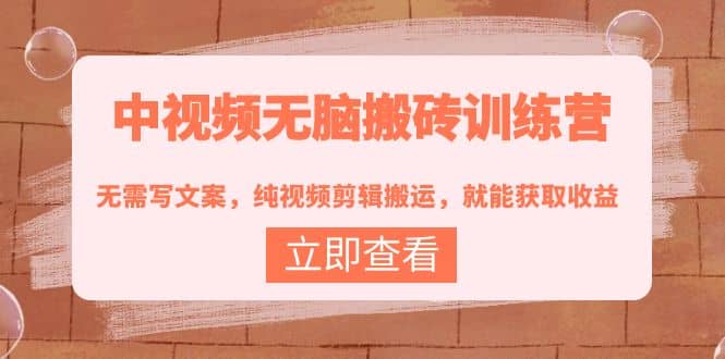中视频无脑搬砖训练营：无需写文案，纯视频剪辑搬运，就能获取收益-千寻创业网