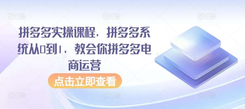 拼多多实操课程，拼多多系统从0到1，教会你拼多多电商运营-千寻创业网