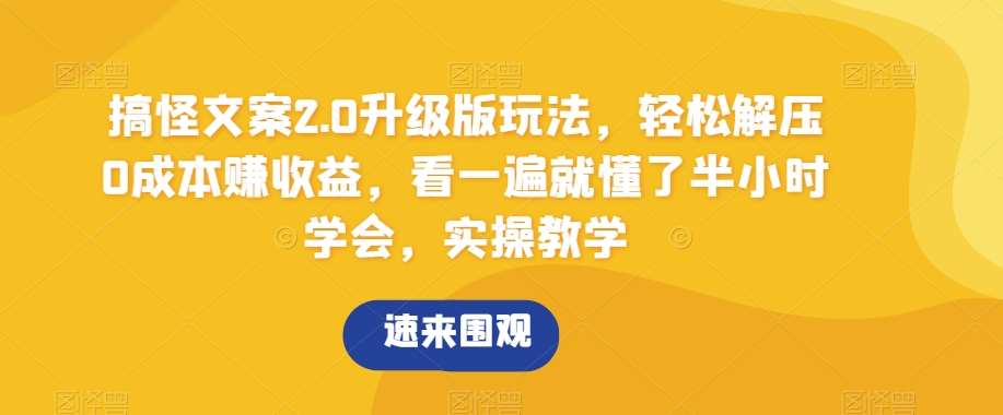 搞怪文案2.0升级版玩法，轻松解压0成本赚收益，看一遍就懂了半小时学会，实操教学【揭秘】-千寻创业网