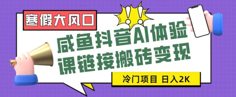 寒假大风口咸鱼抖音AI体验课链接搬砖变现，全网首发冷门项目，小白可日入2K+【揭秘】-千寻创业网