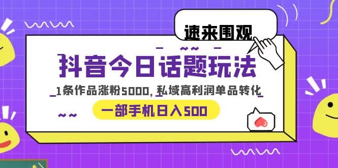 抖音今日话题玩法，1条作品涨粉5000，私域高利润单品转化 一部手机日入500-千寻创业网