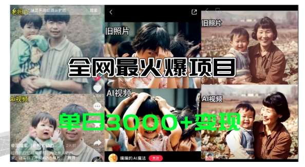 全网爆火的AI让老照片动起来教程，蹭热点日赚3k+，内含免费工具一键可生成【揭秘】-千寻创业网