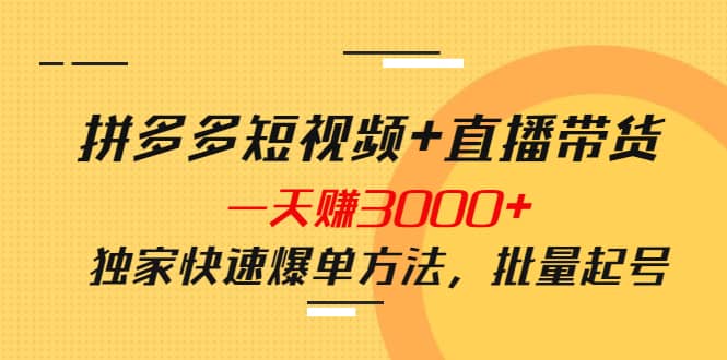 拼多多短视频+直播带货，一天赚3000+独家快速爆单方法，批量起号-千寻创业网