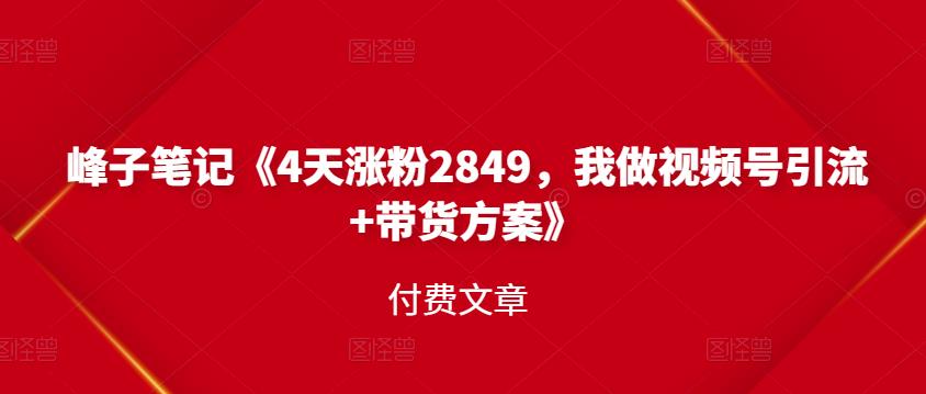 峰子笔记《4天涨粉2849，我做视频号引流+带货方案》付费文章-千寻创业网