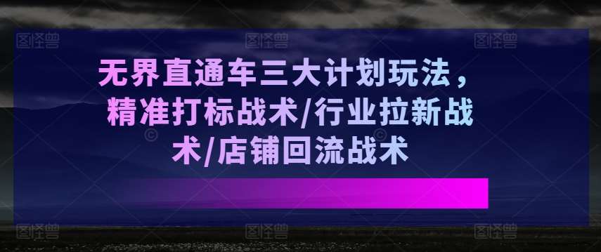 无界直通车三大计划玩法，精准打标战术/行业拉新战术/店铺回流战术-千寻创业网