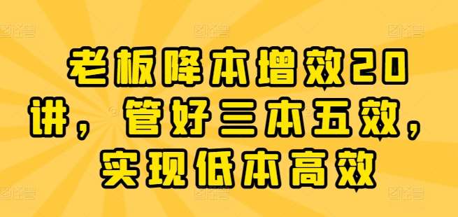 老板降本增效20讲，管好三本五效，实现低本高效-千寻创业网