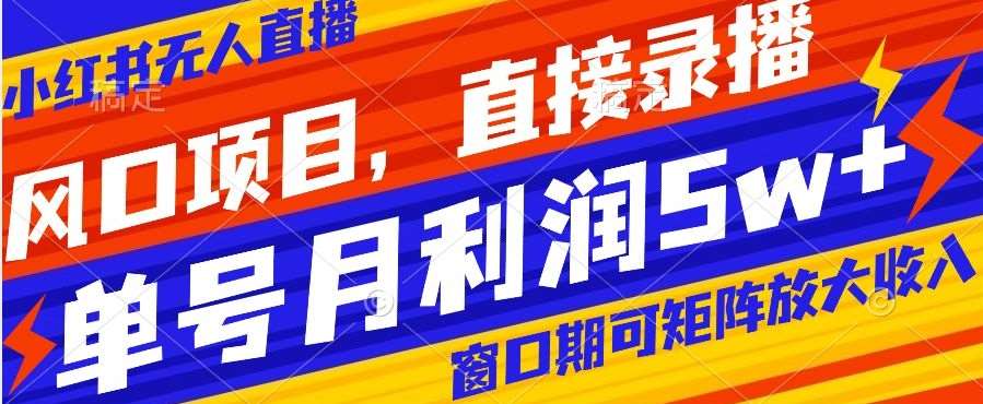 风口项目，小红书无人直播带货，直接录播，可矩阵，月入5w+【揭秘】-千寻创业网