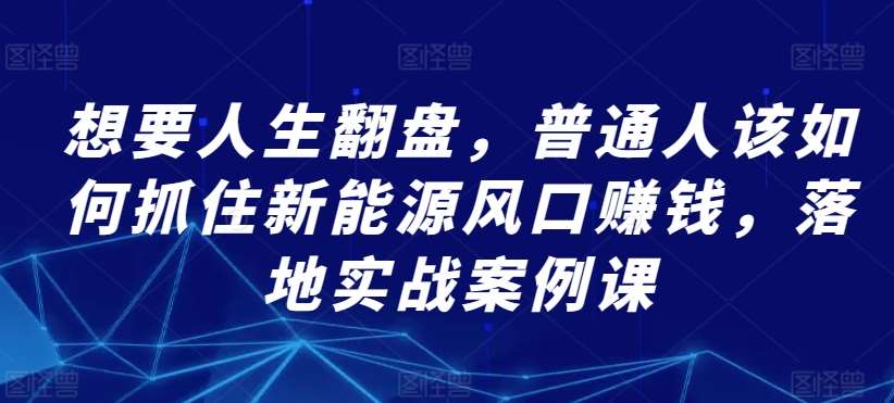 想要人生翻盘，普通人该如何抓住新能源风口赚钱，落地实战案例课-千寻创业网