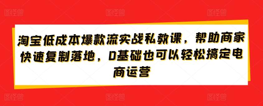淘宝低成本爆款流实战私教课，帮助商家快速复制落地，0基础也可以轻松搞定电商运营-千寻创业网