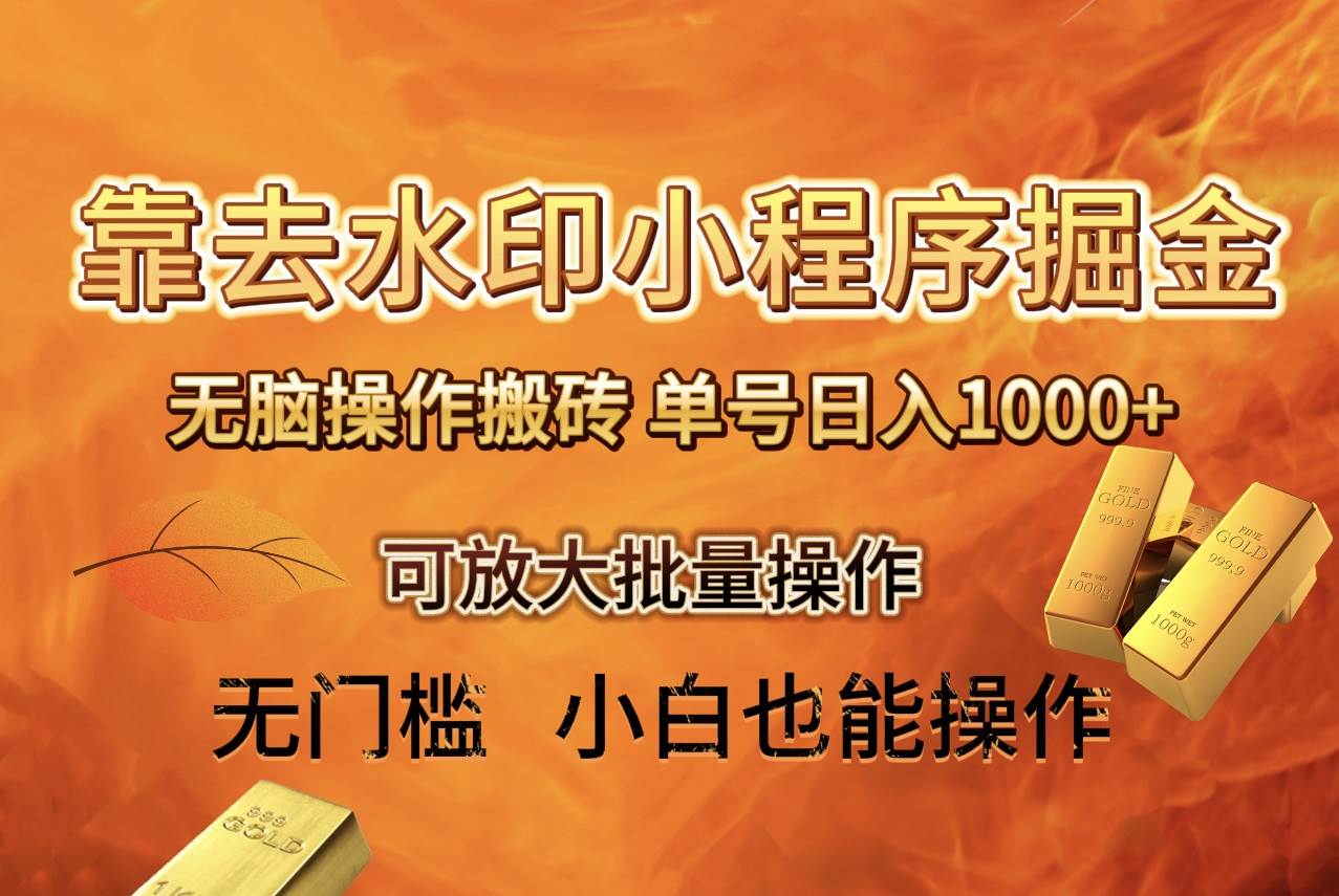 （8339期）去水印小程序+拼多多 无脑搬砖 ，单号日入1000+ 保姆级教程 可放大批量操作-千寻创业网