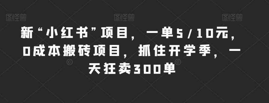 新“小红书”项目，一单5/10元，0成本搬砖项目，抓住开学季，一天狂卖300单【揭秘】-千寻创业网